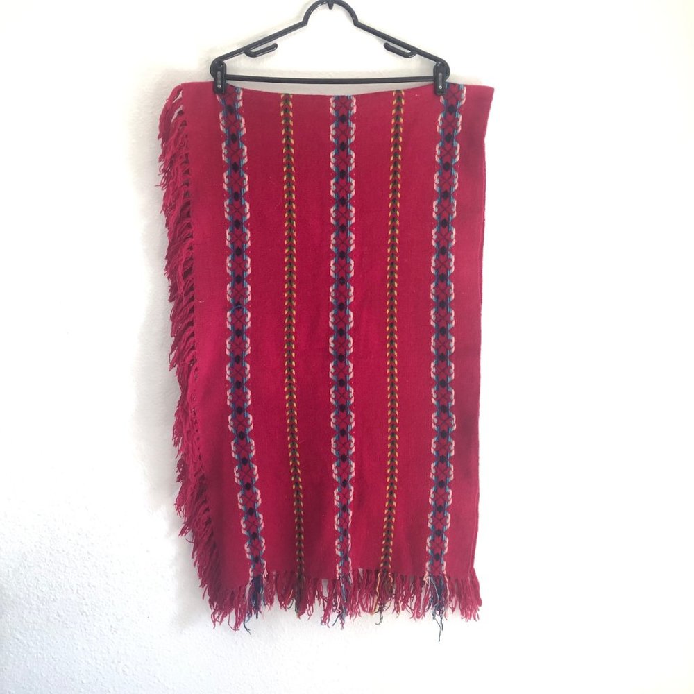 Womens Red Blue Southwestern Bohemian Knitted Fringe Scarf
